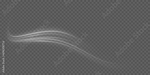 White shiny sparks of spiral wave. Imitation of the exit of cold air from the air conditioner. Vector illustration stream of fresh wind png.