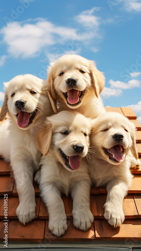Puppy Golden retriever dogs with sunny day mobile wallpaper. Created using generative AI.