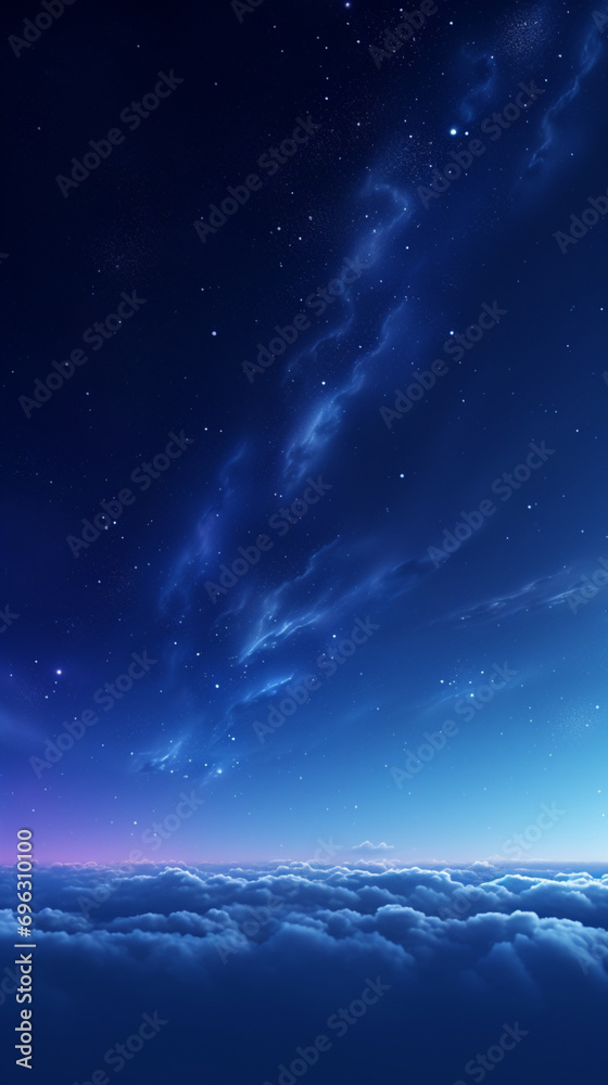 Fototapeta premium Landscape blue Sky and shining star for mobile wallpaper. Created using generative AI.