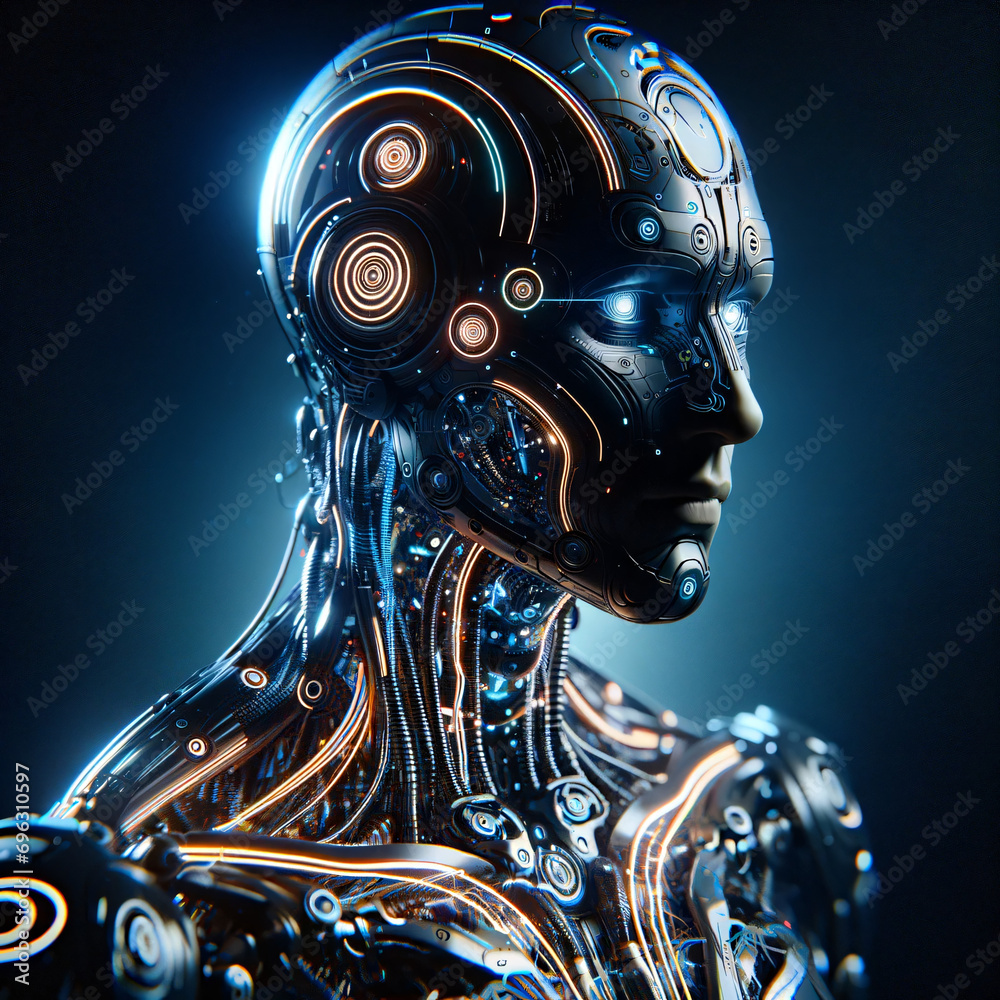 Vision der Zukunft: Cybernetischer Android mit KI-Intelligenz Vision der Zukunft: Cybernetischer Android mit KI-Intelligenz