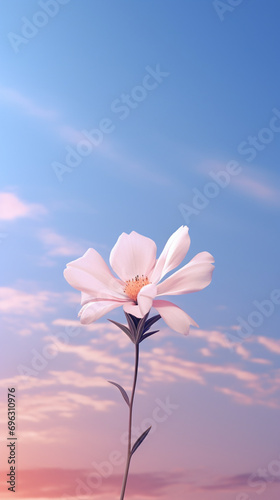 Mobile wallpaper with pink flower and sun set Sky in the evening. Created using generative AI.