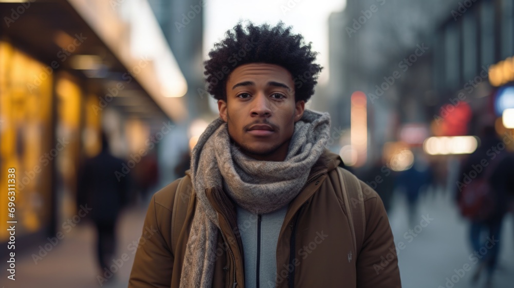 Portrait of African American walking in the city