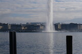 Geneva, Switzerland - December 20, 2023: the water jet of Geneva on a sunny day.