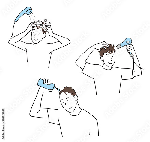 育毛する男性のヘアケアルーティーン