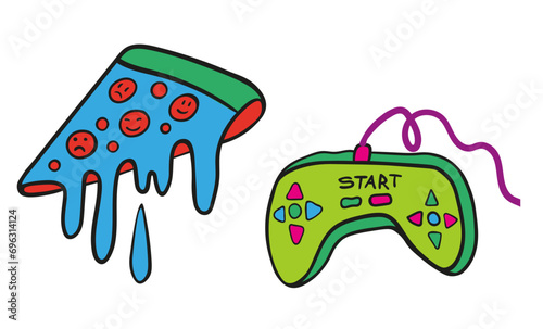 set of doodle elements in vector.teenage subcultural objects.image for stickers, print, app, design, web site, label, poster, postcard . Series of teenage icons