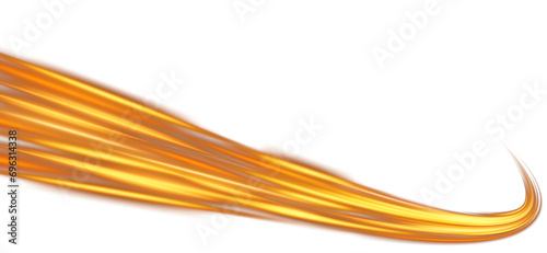 Abstract golden light lines of speed movement. Light everyday glowing effect. Semicircular wave. Light trail curve swirl. Neon lines of speed and fast wind. Optical fiber incandescent. Blue glowing sh
