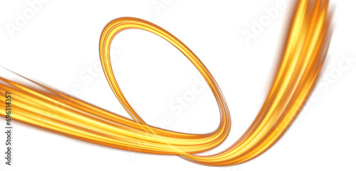 Abstract golden light lines of speed movement. Light everyday glowing effect. Semicircular wave. Light trail curve swirl. Neon lines of speed and fast wind. Optical fiber incandescent. Blue glowing sh