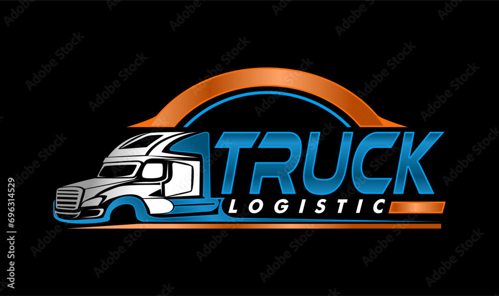truck trailer transport logistics, delivery design template logo isolated isolated black background