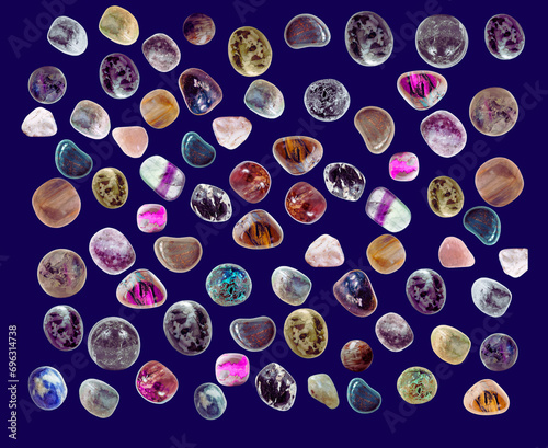 Natural mineral gemstones with a dark purple background