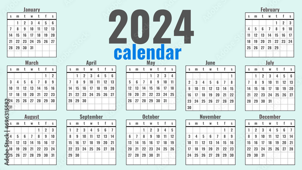 Calendar 2024 Calendar with holidays. Yearly calendar showing months
