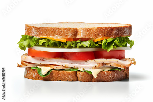 Delicious Turkey Sandwich Isolated on a white background