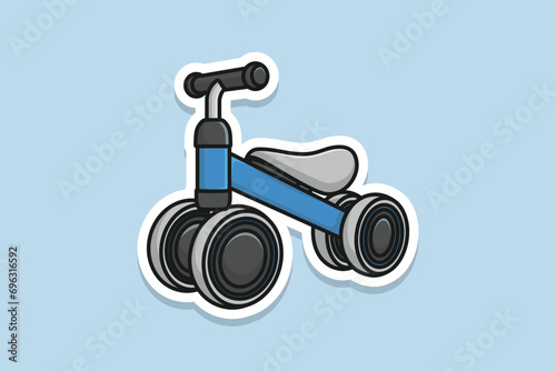 Children's Tricycle with Grey Seat and steering wheel sticker vector illustration. People transportation object icon concept. A bicycle or push bike without pedals sticker design logo icon.