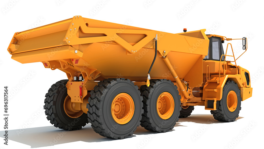 Obraz premium Mining Dump Truck heavy construction machinery 3D rendering on white background