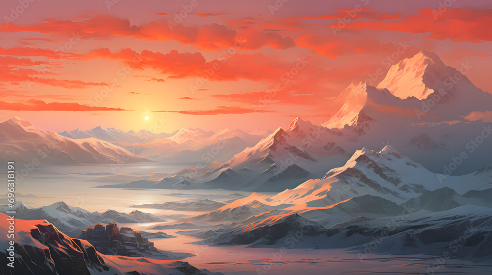 Illustration of epic snowy ultra wide landscape