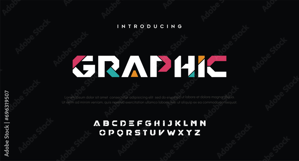 Graphic Modern abstract digital alphabet font. Minimal technology typography, Creative urban sport fashion futuristic font and with numbers. vector illustration - obrazy, fototapety, plakaty 