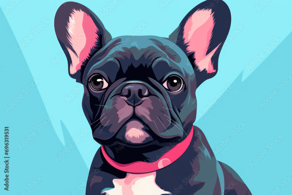 French Bulldog in vector style, inspired by Japanese minimalism, on a pastel-colored background French Bulldog in vector style, inspired by Japanese minimalism, on a pastel-colored background