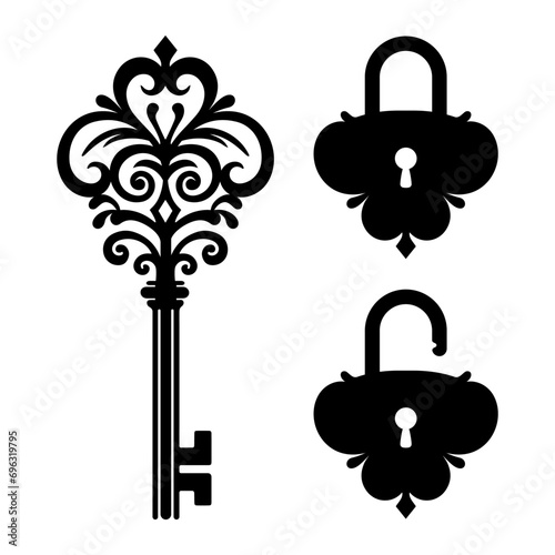 Abstract Old Door Key Shape Black and White Vector Image