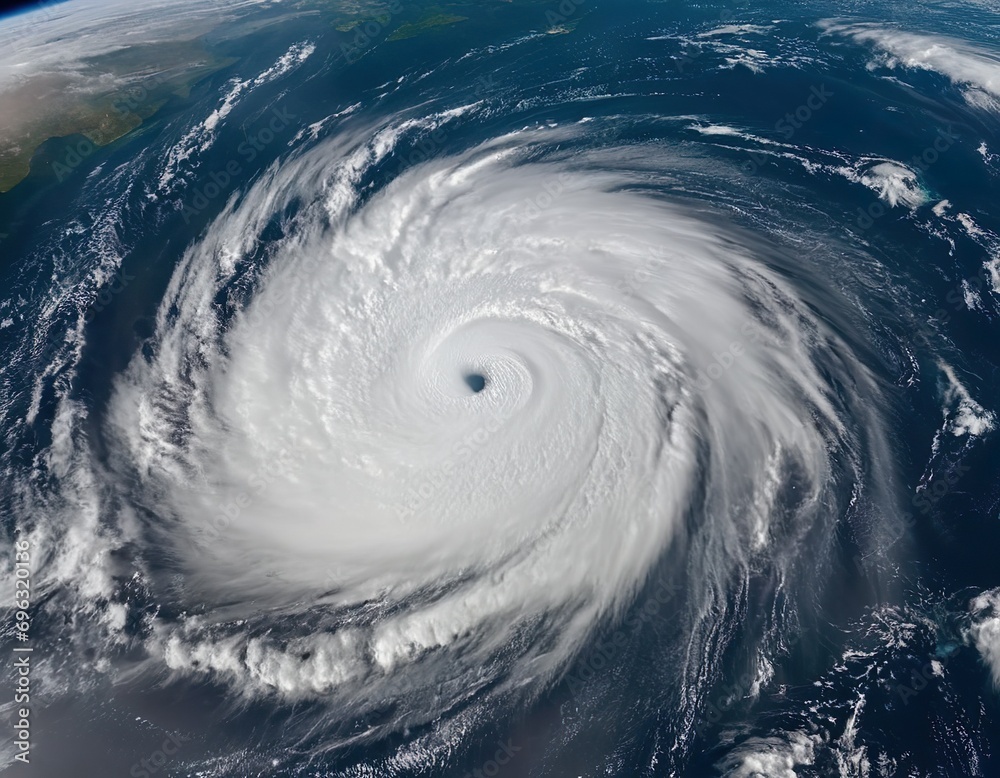 Hurricane Florence over Atlantics. Satellite view. Super typhoon over the ocean. The eye of the hurricane. The atmospheric cyclone. View from outer space,