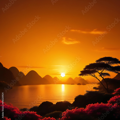 beautiful views of sunset in the evening in a natural environment =AI generated illustration