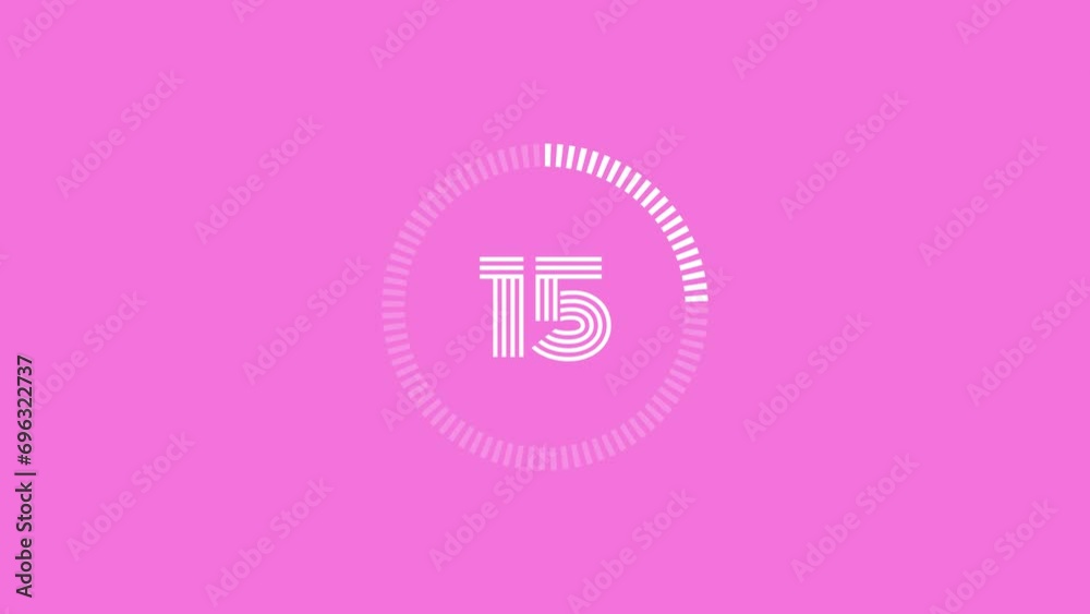 20 seconds dashed line circle countdown timer on pink background. 4K ...
