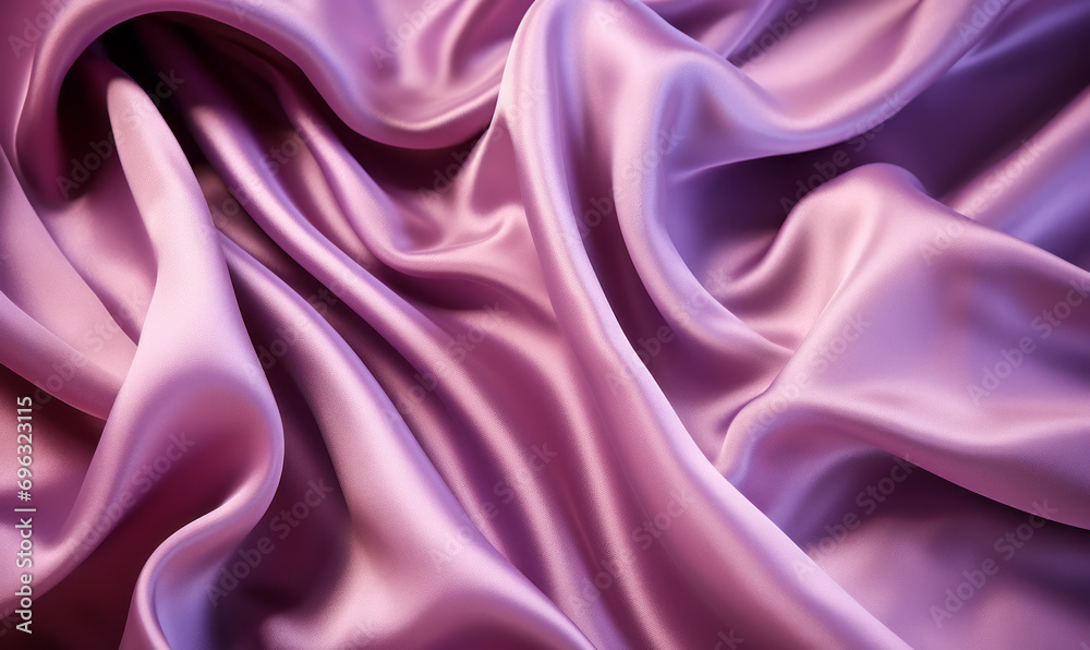 Fototapeta premium Luxurious satin fabric in soft purple waves, creating an elegant and smooth texture, perfect for backgrounds or fashion concepts