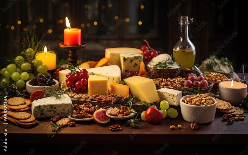 A festive Christmas grazing board filled with a curated selection of holiday-themed cheeses, crackers, and sweets A festive Christmas grazing board filled with a curated selection of holiday-themed cheeses, crackers, and sweets