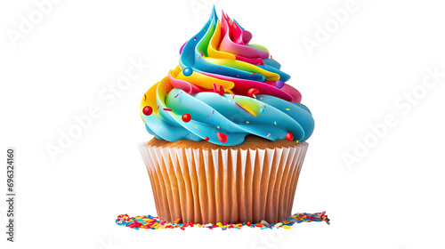 Birthday confetti cupcake with a vibrant icing AI generative