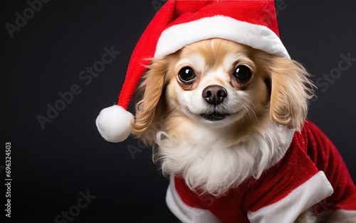 Cute dog wearing a Santa hat against a clean background © AZ Studio