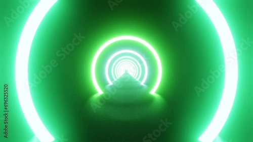 Bright blue and green neon rings tunnel VJ loop background