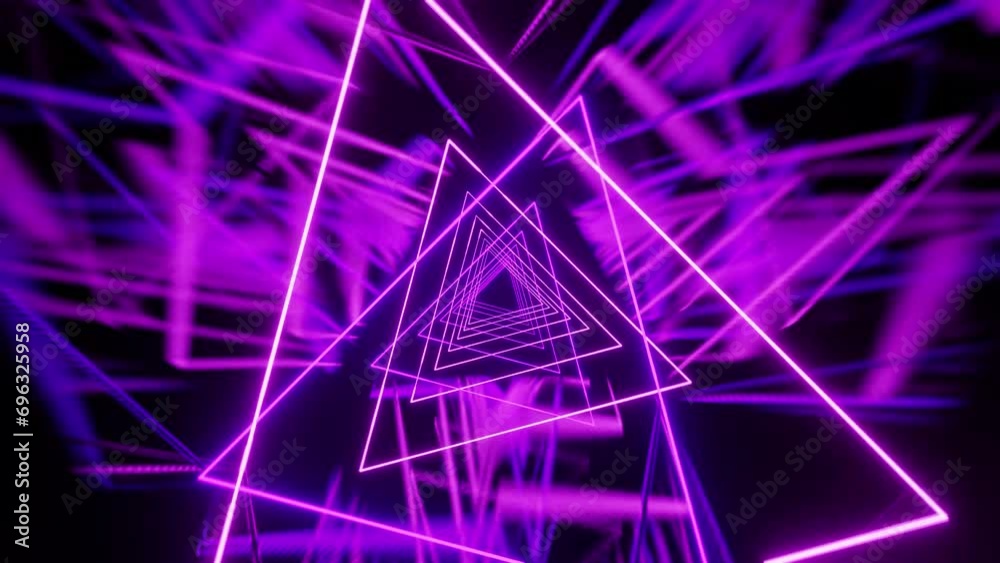 Dark purple trianles neon laser show for party VJ loop background