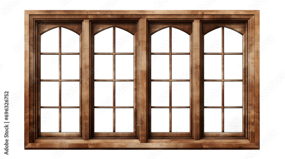 Fototapeta premium Brown wooden windows illustration Used to decorate the house and garden isolated on white transparent background, PNG File