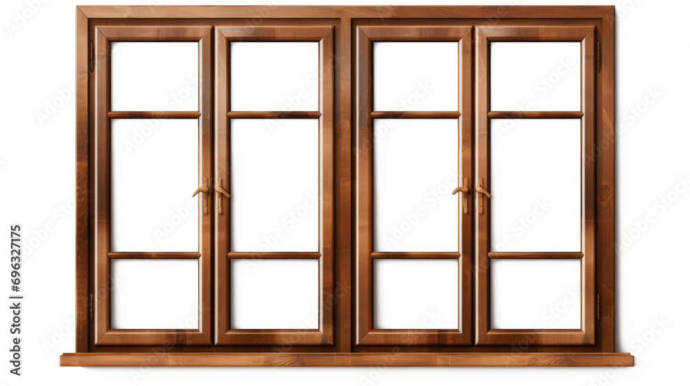 Brown wooden windows illustration Used to decorate the house and garden isolated on white transparent background, PNG File