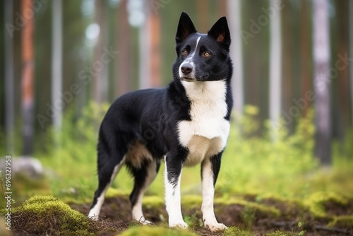 Karelian Bear Laika purebred beautiful breed of dog, background nature.