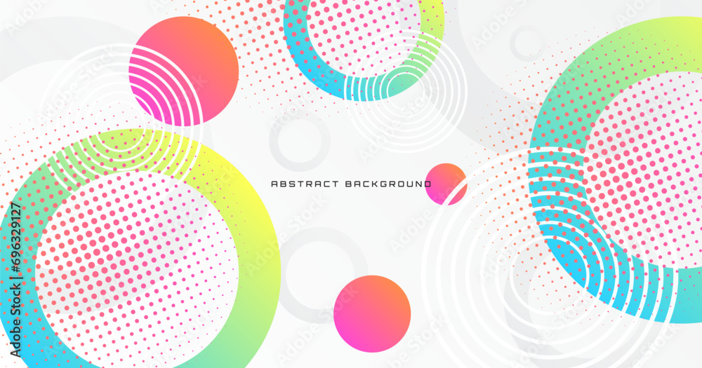 White geometric abstract background overlap layer on bright space with colorful shape decoration. Modern graphic design element circles style concept for banner, flyer, card, cover, or brochure