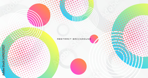 White geometric abstract background overlap layer on bright space with colorful shape decoration. Modern graphic design element circles style concept for banner, flyer, card, cover, or brochure