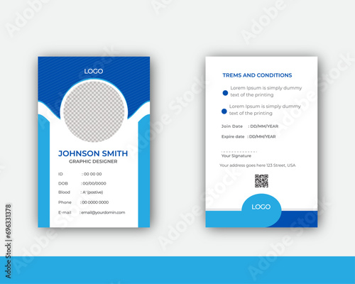 Modern and minimalist corporate ID card template design for your company, school, and college