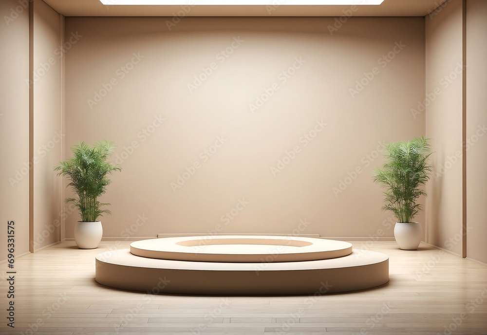 3d render of a modern room with a floor podium 3d render of a modern room with a floor podium