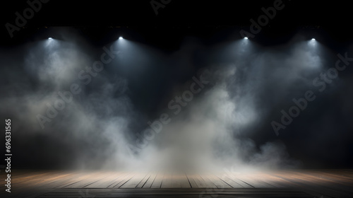 Spotlight with smoke on the empty stage © Black