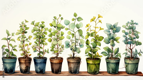 Watercolor illustration of a seedling pots on a white background. Farm life. 