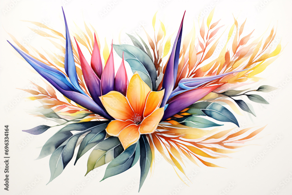 Obraz premium Watercolor Flowers Bouquets, illustration with green gold leaves centre on white background for wedding invitations, greetings, wallpapers, fashion, prints 