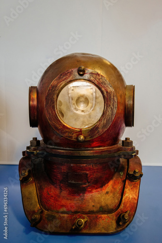 Old vintage copper diving helmet
