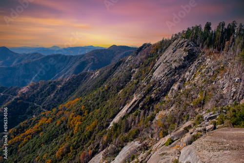 Beautiful view of mountains and Moro Rock view of the Sequoia National Park. California,