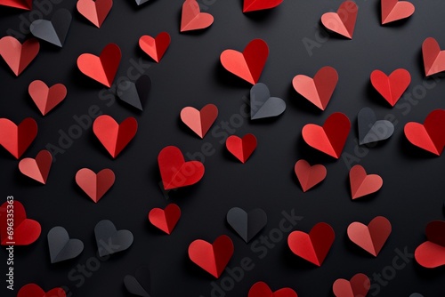 Valentine's day background with hearts on a black background.