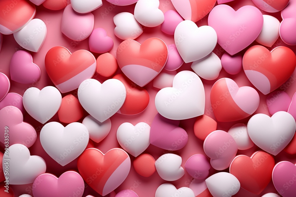 3d render of pink and white hearts background for valentines day