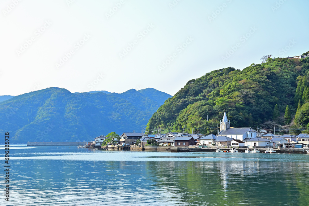 協会のある町並み　崎津集落　熊本県天草市