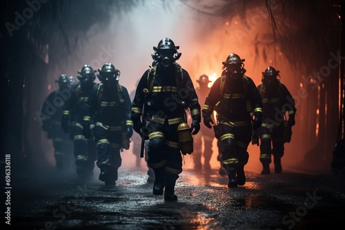 Heroic Firefighters Tackling and Extinguishing Blazing Flames for Life-saving Efforts