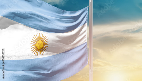 Waving flag of Argentina in beautiful sky. Flag for independence day - Image