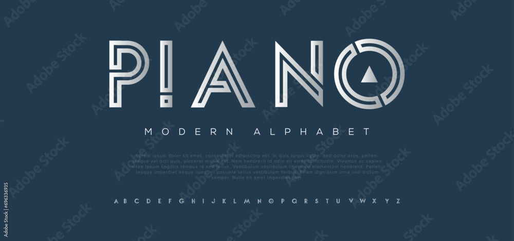 Piano Modern minimal abstract alphabet fonts. Typography technology, electronic, movie, digital, music, future, logo creative font. vector illustration - obrazy, fototapety, plakaty 