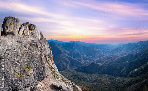 Beautiful view of mountains and Moro Rock view of the Sequoia National Park. California,