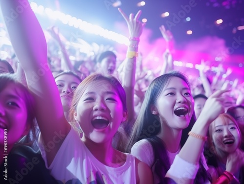 crazy fans of South Korean pop music k-pop cheer on their favorite artists